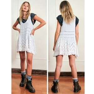 Free People | Voile Lace Lightweight Trapeze Slip Dress | White, Gray Dots | XS
